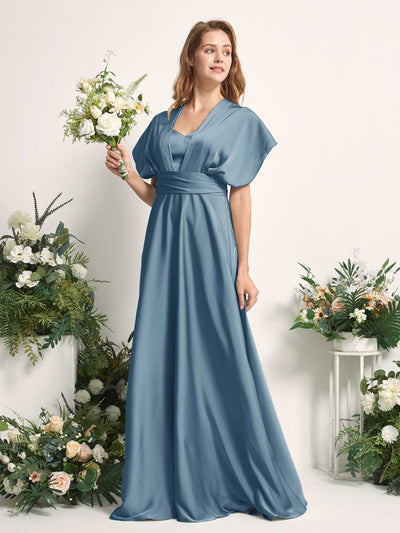 Carlyna Mirabelle Convertible Ink blue Satin Bridesmaid Dress Maxi Sleeveless Sweetheart Dress Side View 5 #color_ink-blue