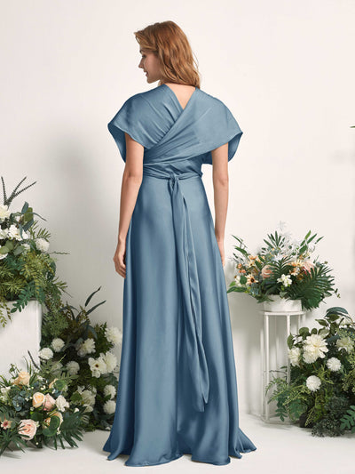 Carlyna Mirabelle Convertible Ink blue Satin Bridesmaid Dress Maxi Sleeveless Sweetheart Dress Side View 6 #color_ink-blue