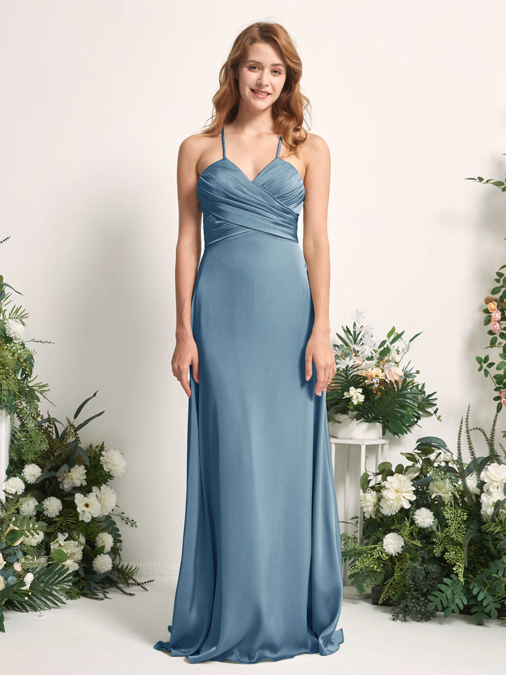 Ink blue Bridesmaid Dresses Bridesmaid Dress A-line Satin Spaghetti-straps Full Length Sleeveless Wedding Party Dress (80225714)