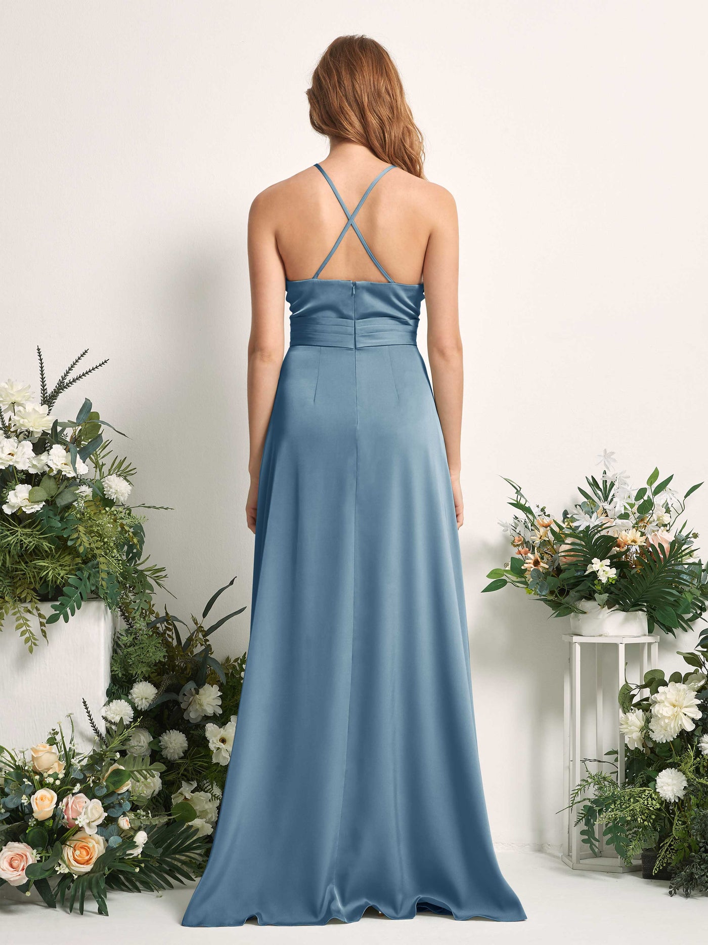 Ink blue Bridesmaid Dresses Bridesmaid Dress A-line Satin Spaghetti-straps Full Length Sleeveless Wedding Party Dress (80225714)#color_ink-blue