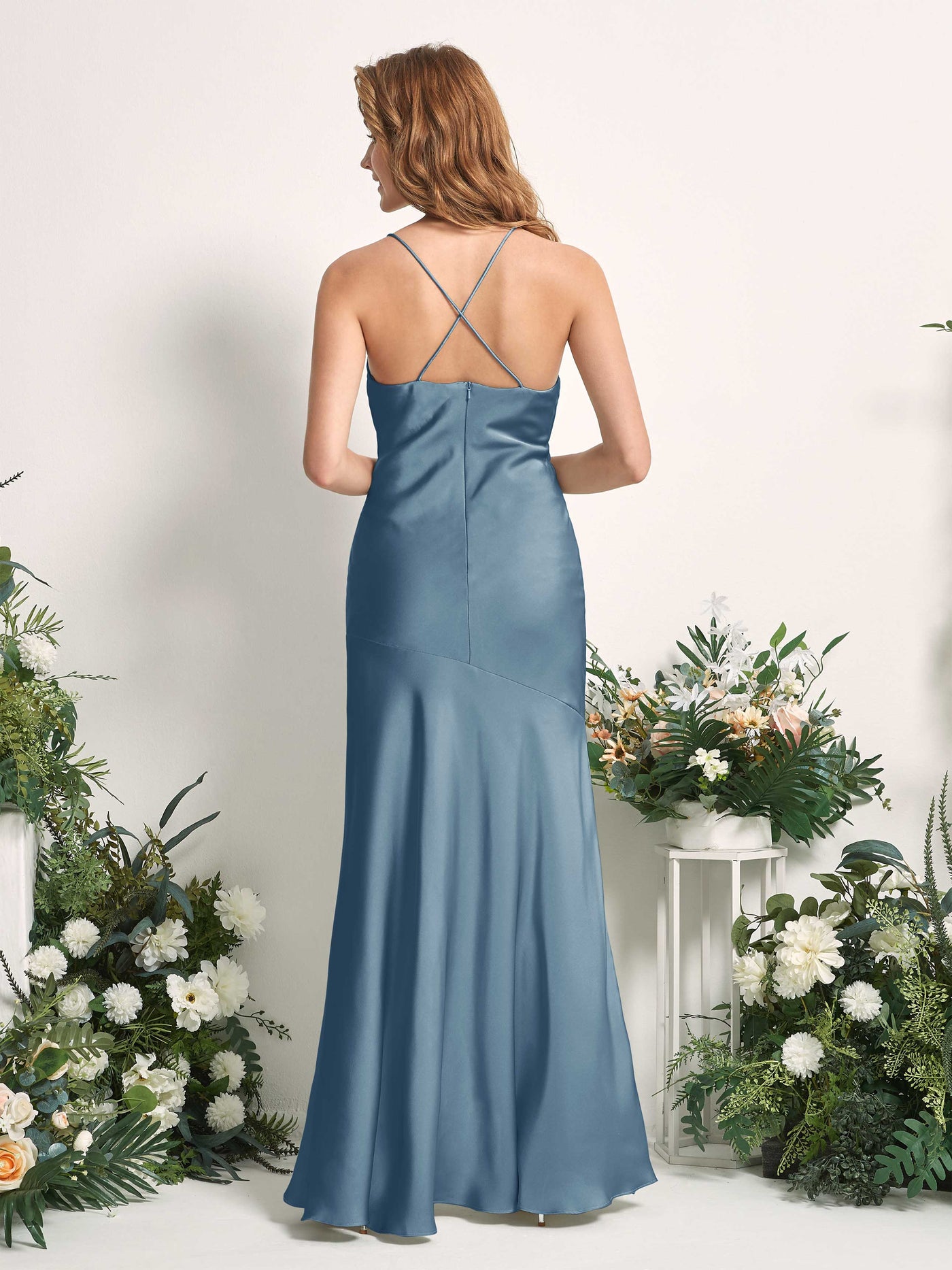 Ink blue Bridesmaid Dresses Bridesmaid Dress Mermaid/Trumpet Satin Spaghetti-straps High Low Sleeveless Wedding Party Dress (80226114)#color_ink-blue