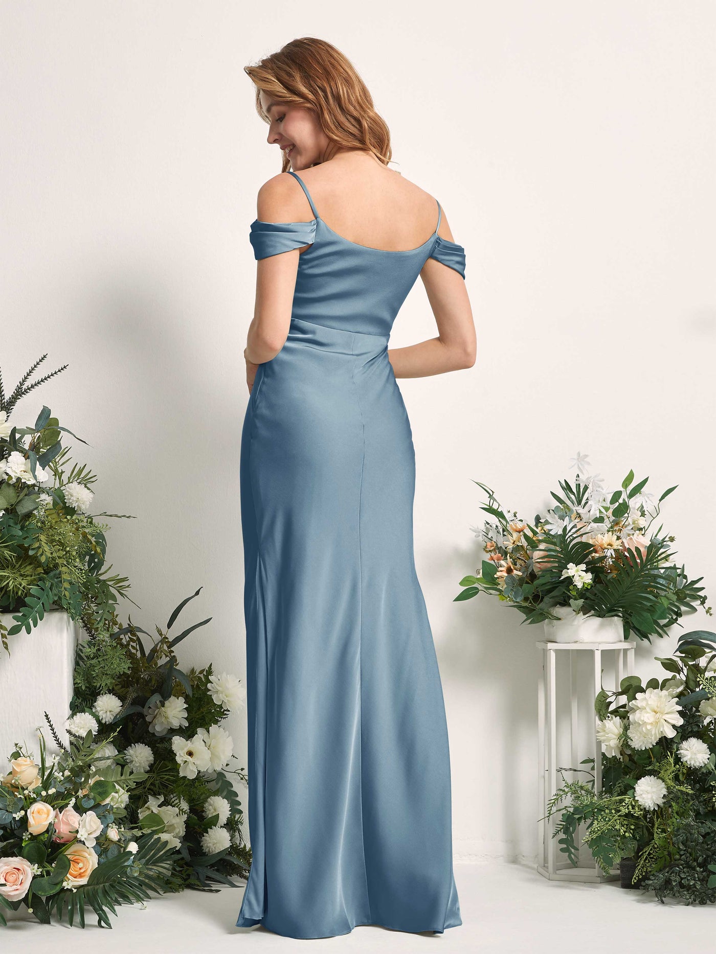 Ink blue Bridesmaid Dresses Bridesmaid Dress Mermaid/Trumpet Satin Off Shoulder Full Length Sleeveless Wedding Party Dress (80225314)#color_ink-blue