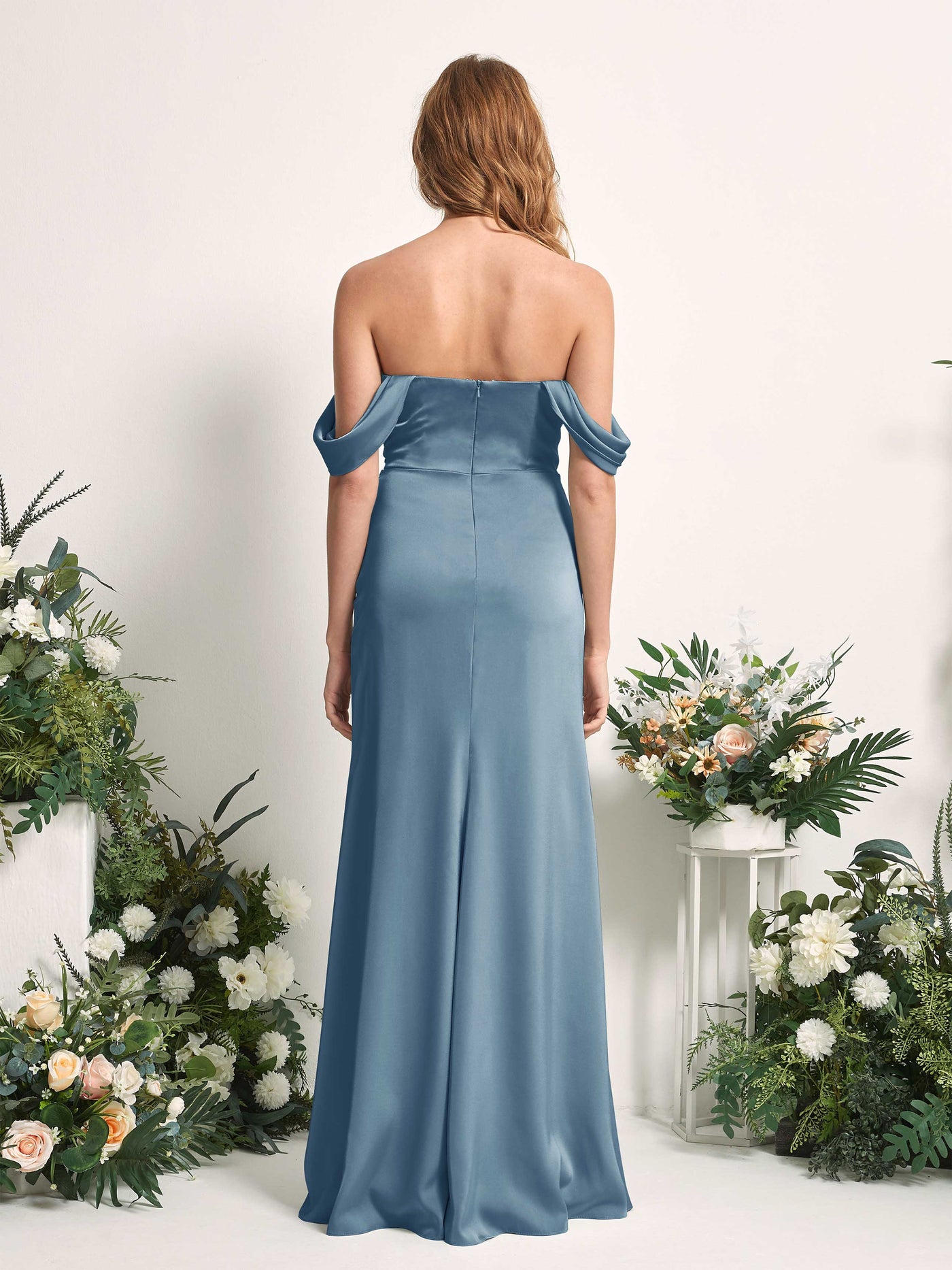 Ink blue Bridesmaid Dresses Bridesmaid Dress A-line Satin Off Shoulder Full Length Sleeveless Wedding Party Dress (80225214)#color_ink-blue