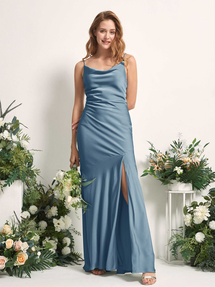 Ink blue Bridesmaid Dresses Bridesmaid Dress Mermaid/Trumpet Satin Spaghetti-straps Full Length Sleeveless Wedding Party Dress (80225614)
