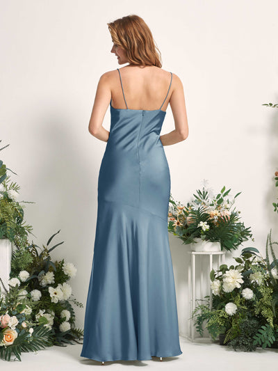 Carlyna Miranda Mermaid Ink blue Satin Bridesmaid Dress Maxi Sleeveless Cowl Neck Dress Back View #color_ink-blue