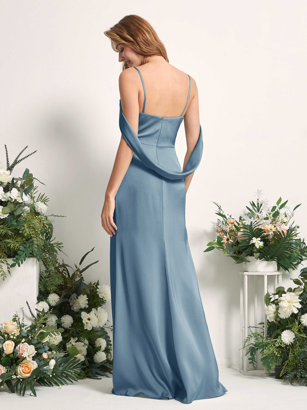 maxi dress light blue Light Blue Satin Long Sleeve Maxi Dress Large main image 0