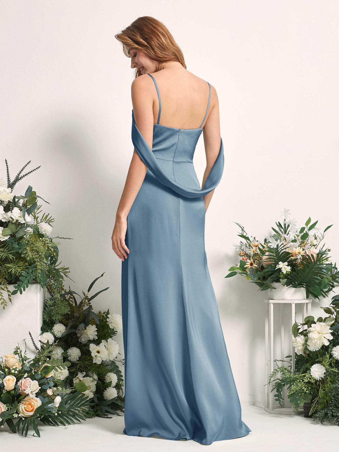 Ink blue Bridesmaid Dresses Bridesmaid Dress Mermaid/Trumpet Satin Off Shoulder Full Length Sleeveless Wedding Party Dress (80226014)#color_ink-blue