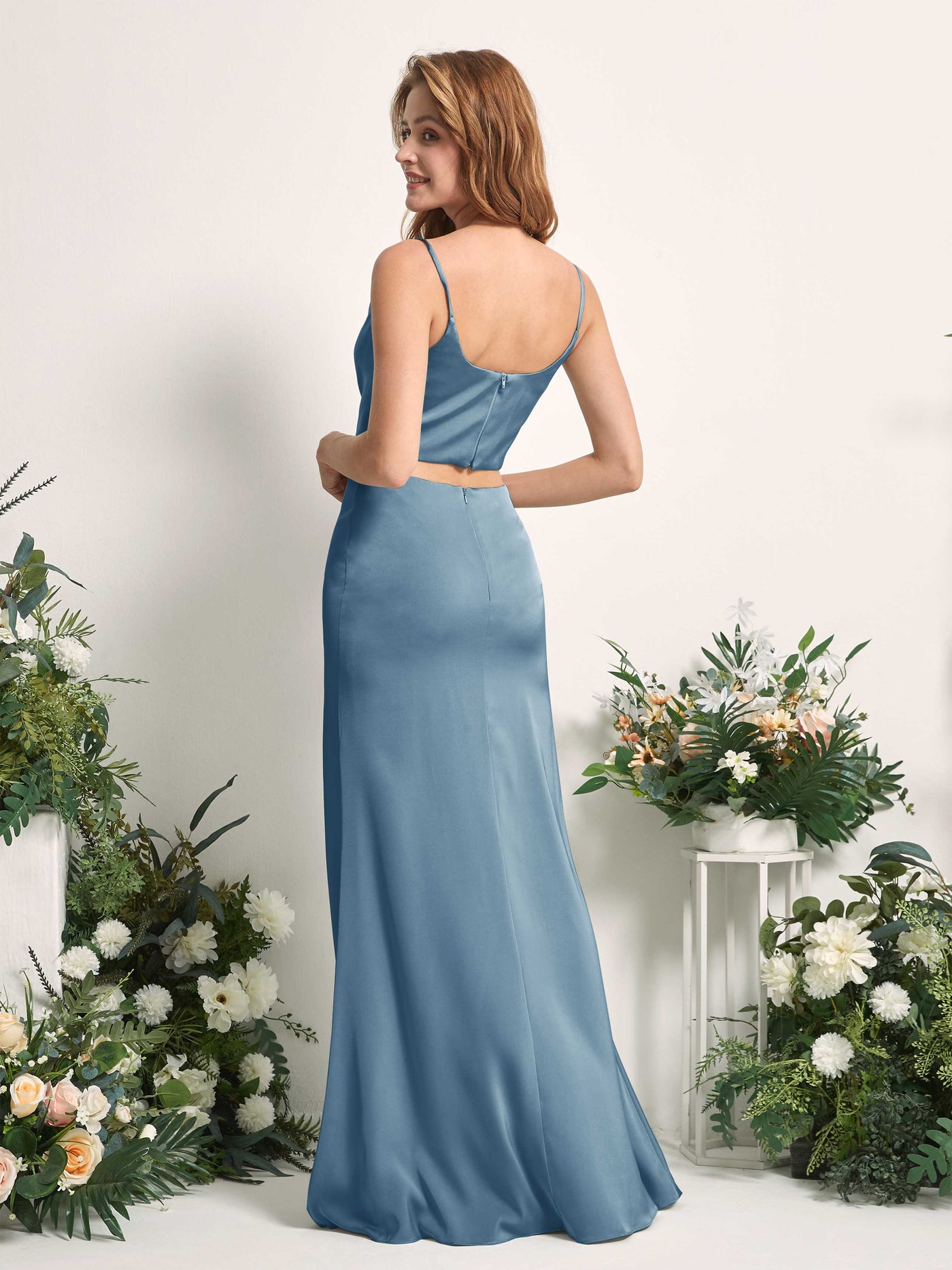 Ink blue Bridesmaid Dresses Bridesmaid Dress Mermaid/Trumpet Satin Spaghetti-straps Full Length Sleeveless Wedding Party Dress (80226214)#color_ink-blue