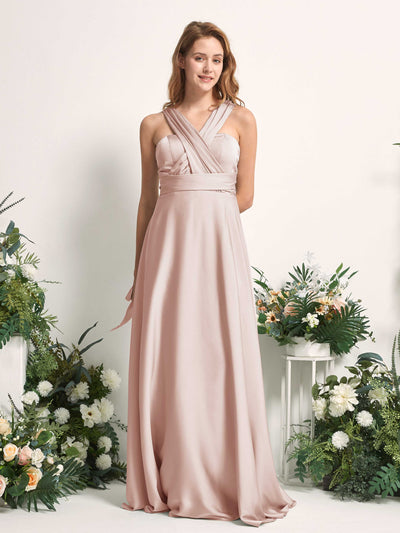 Carlyna Mirabelle Convertible Pearl Pink Satin Bridesmaid Dress Maxi Sleeveless Sweetheart Dress Front View #color_pearl-pink