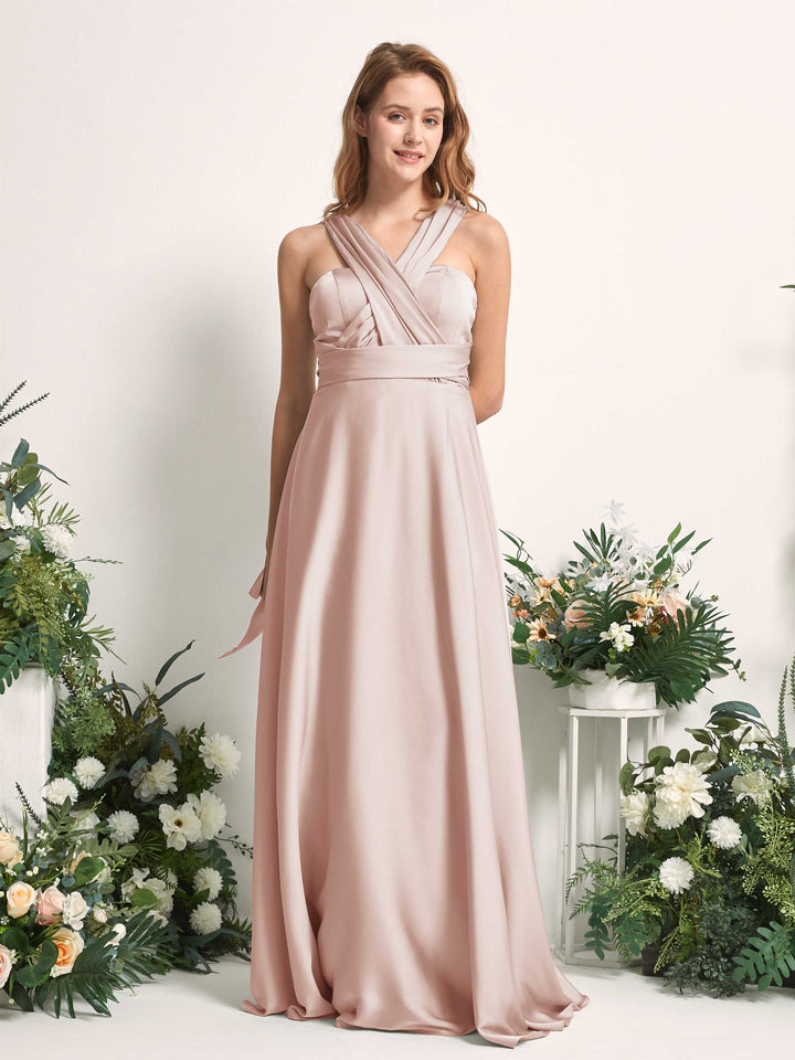 Pearl Pink Bridesmaid Dresses Bridesmaid Dress A-line Satin Halter Full Length Short Sleeves Wedding Party Dress (81226410)