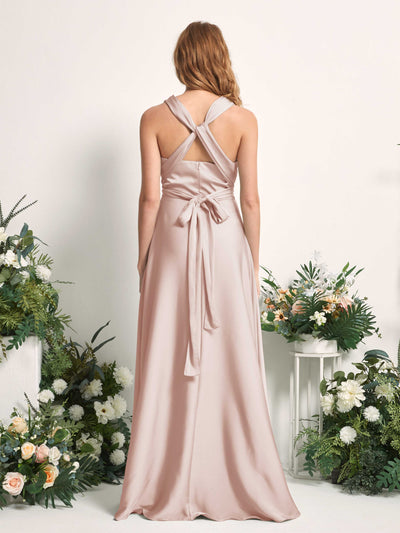 Carlyna Mirabelle Convertible Pearl Pink Satin Bridesmaid Dress Maxi Sleeveless Sweetheart Dress Side View 3 #color_pearl-pink