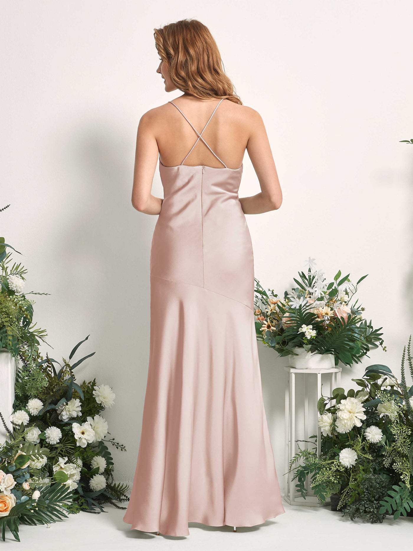 Pearl Pink Bridesmaid Dresses Bridesmaid Dress Mermaid/Trumpet Satin Spaghetti-straps High Low Sleeveless Wedding Party Dress (80226110)#color_pearl-pink