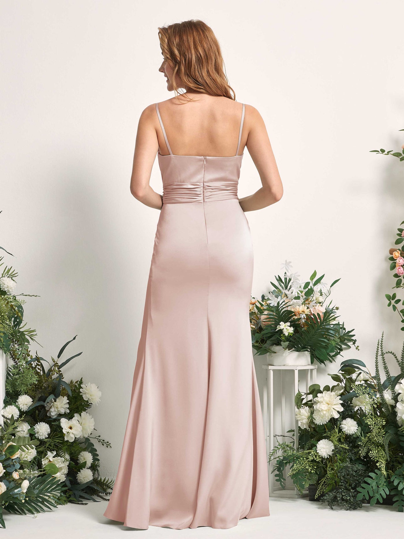 Pearl Pink Bridesmaid Dresses Bridesmaid Dress Mermaid/Trumpet Satin Spaghetti-straps Full Length Sleeveless Wedding Party Dress (80226310)#color_pearl-pink