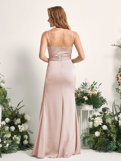 Carlyna Faye Mermaid Pearl Pink Satin Bridesmaid Dress Maxi Sleeveless Sweetheart Dress Back View #color_pearl-pink