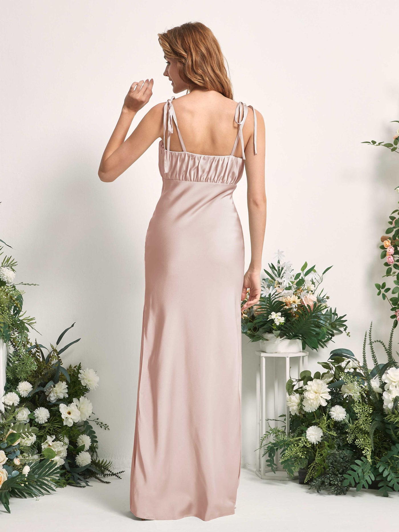 Pearl Pink Bridesmaid Dresses Bridesmaid Dress Mermaid/Trumpet Satin Spaghetti-straps Full Length Sleeveless Wedding Party Dress (80225410)#color_pearl-pink