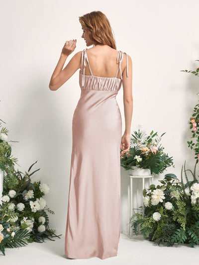 Carlyna Avery Mermaid Pearl Pink Satin Bridesmaid Dress Maxi Sleeveless Sweetheart Dress Back View #color_pearl-pink