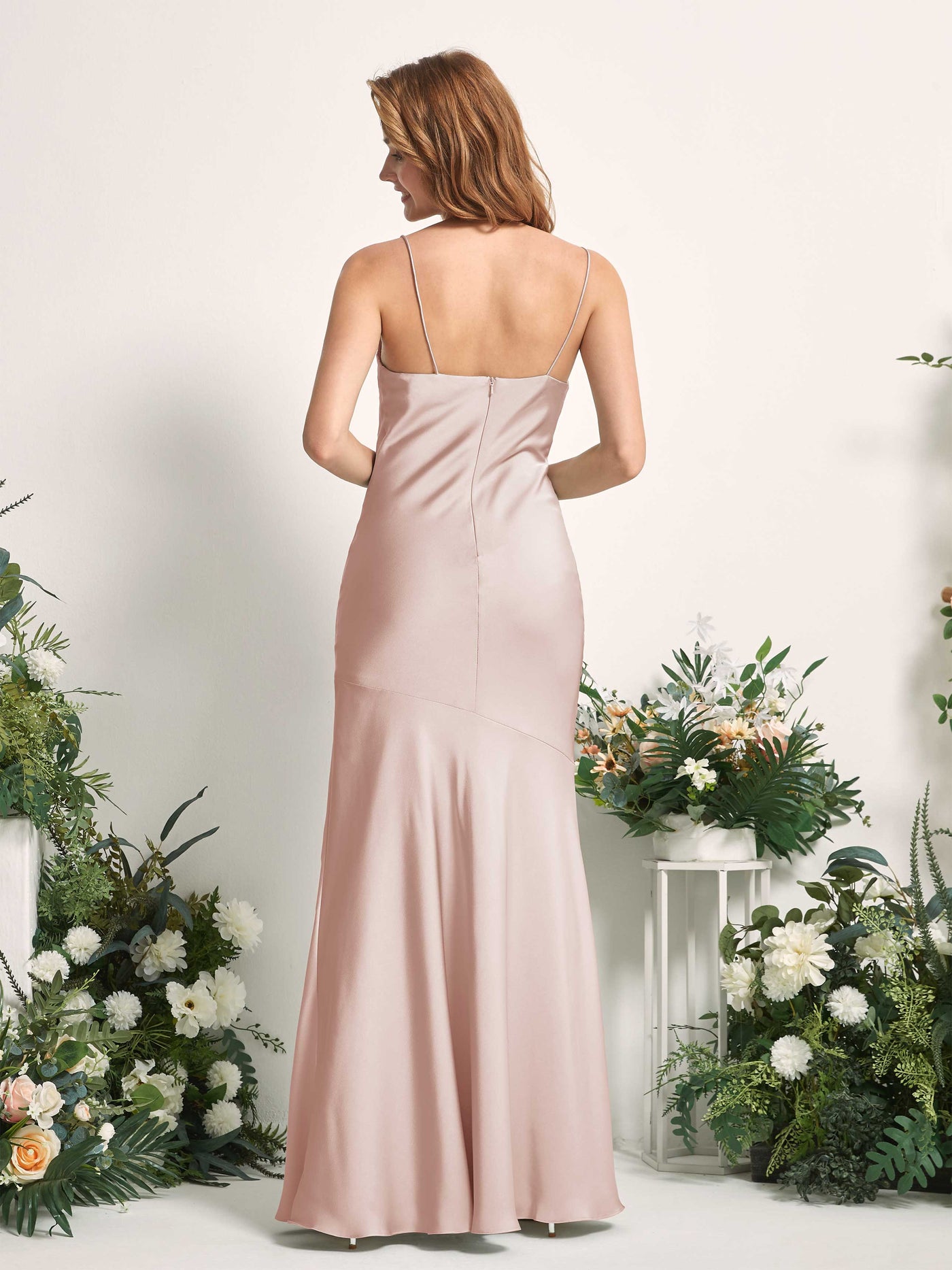 Pearl Pink Bridesmaid Dresses Bridesmaid Dress Mermaid/Trumpet Satin Spaghetti-straps Full Length Sleeveless Wedding Party Dress (80225610)#color_pearl-pink