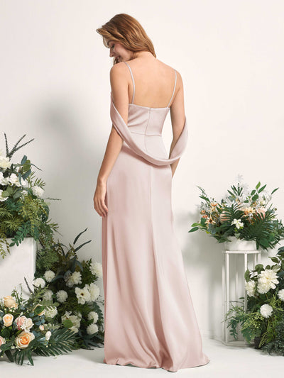 Carlyna Freya Mermaid Pearl Pink Satin Bridesmaid Dress Maxi Sleeveless V-Neck Dress Back View #color_pearl-pink