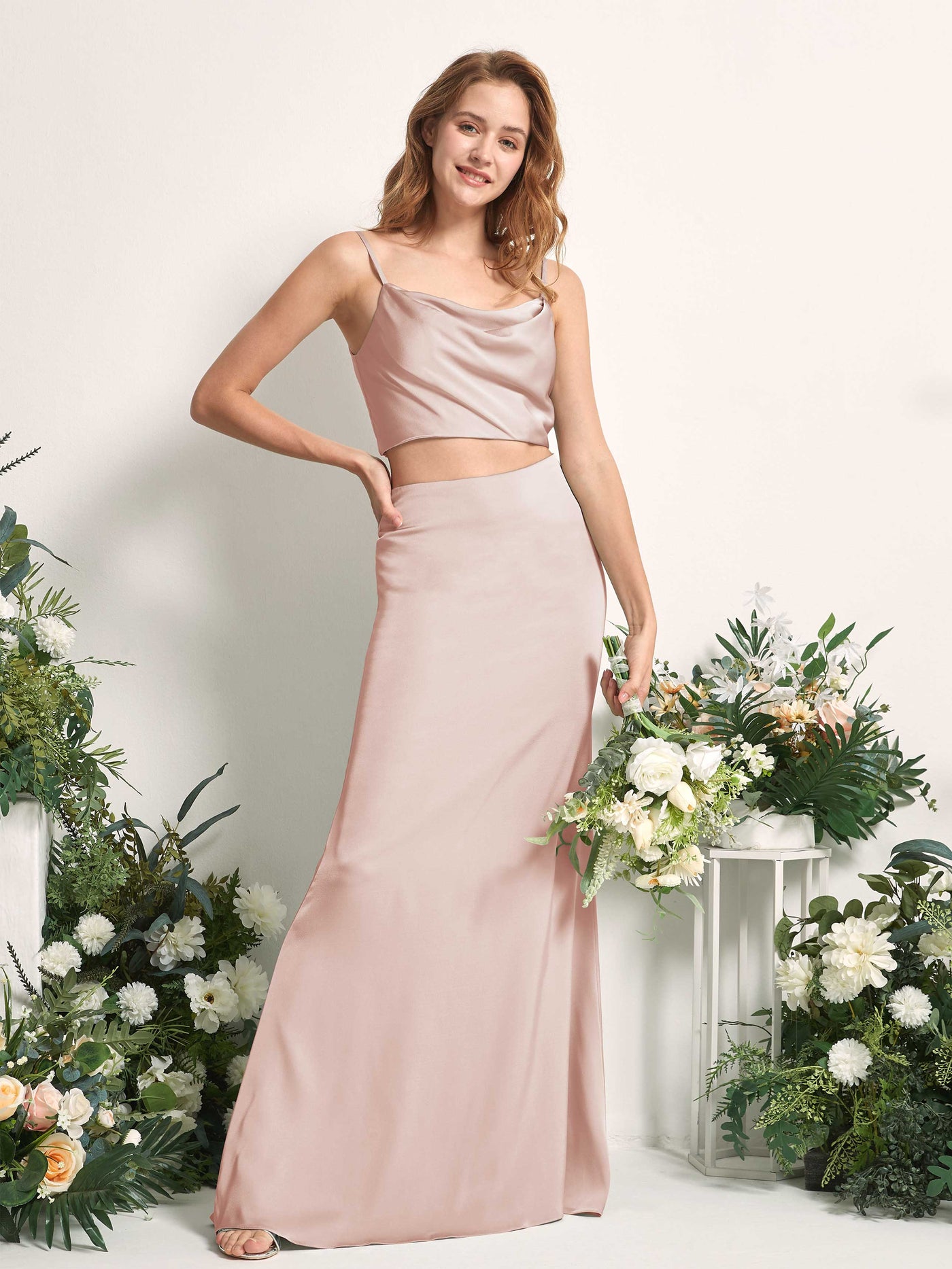 Pearl Pink Bridesmaid Dresses Bridesmaid Dress Mermaid/Trumpet Satin Spaghetti-straps Full Length Sleeveless Wedding Party Dress (80226210)#color_pearl-pink