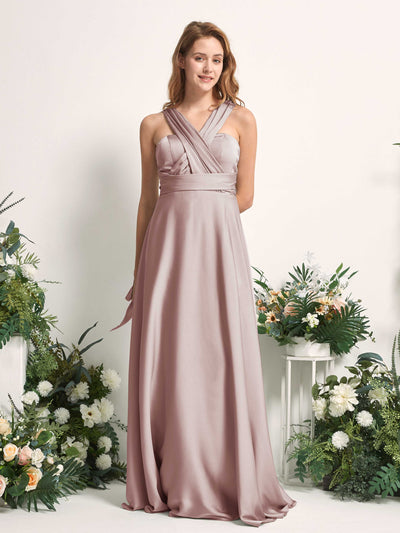 Carlyna Mirabelle Convertible Dusty Rose Satin Bridesmaid Dress Maxi Sleeveless Sweetheart Dress Front View #color_dusty-rose