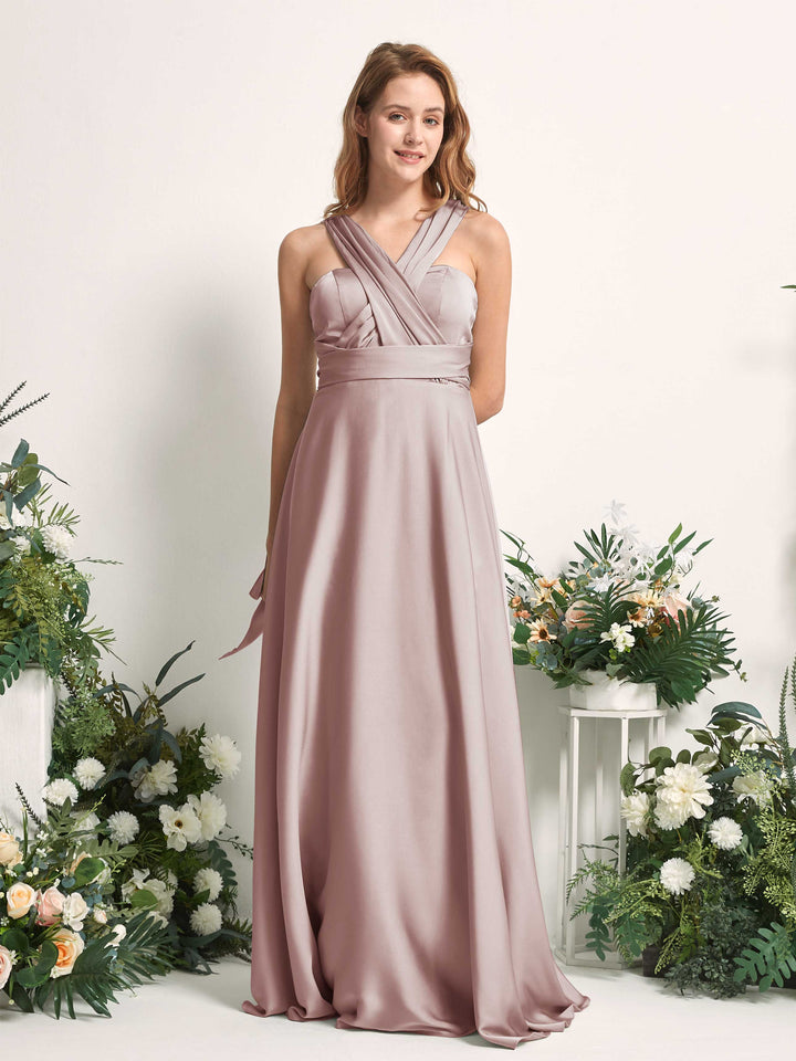 Dusty Rose Bridesmaid Dresses Bridesmaid Dress A-line Satin Halter Full Length Short Sleeves Wedding Party Dress (81226454)