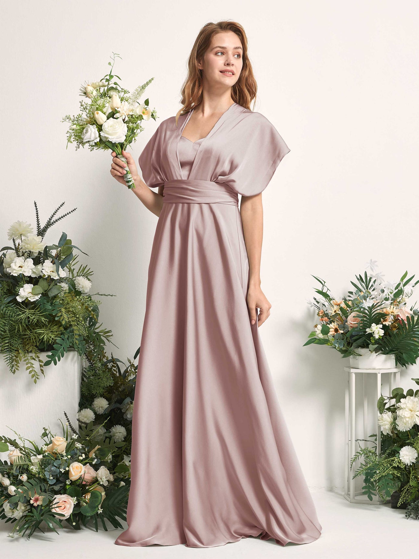 Dusty Rose Bridesmaid Dresses Bridesmaid Dress A-line Satin Halter Full Length Short Sleeves Wedding Party Dress (81226454)#color_dusty-rose