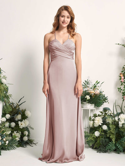 Carlyna Allison A-Line Dusty Rose Satin Bridesmaid Dress Maxi Sleeveless V-Neck Dress Front View #color_dusty-rose