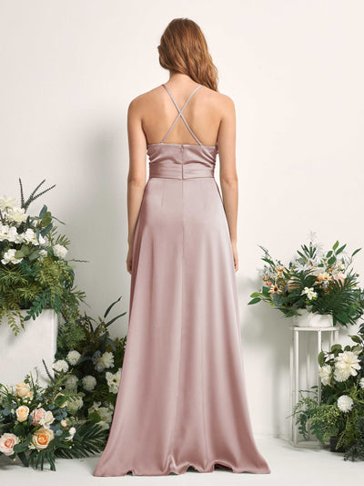 Carlyna Allison A-Line Dusty Rose Satin Bridesmaid Dress Maxi Sleeveless V-Neck Dress Back View #color_dusty-rose