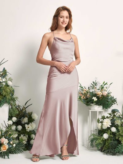 Carlyna Florence Mermaid Dusty Rose Satin Bridesmaid Dress Maxi Sleeveless Cowl Neck Dress Side View 2 #color_dusty-rose