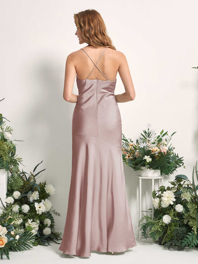 Carlyna Florence Mermaid Dusty Rose Satin Bridesmaid Dress Maxi Sleeveless Cowl Neck Dress Back View #color_dusty-rose