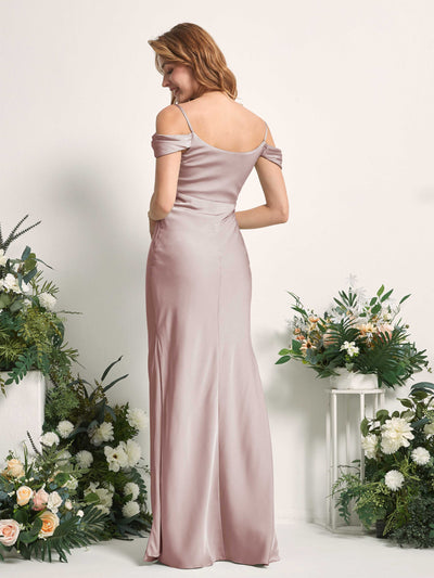 Carlyna Alexis Mermaid Dusty Rose Satin Bridesmaid Dress Maxi Sleeveless Cowl Neck Dress Back View #color_dusty-rose