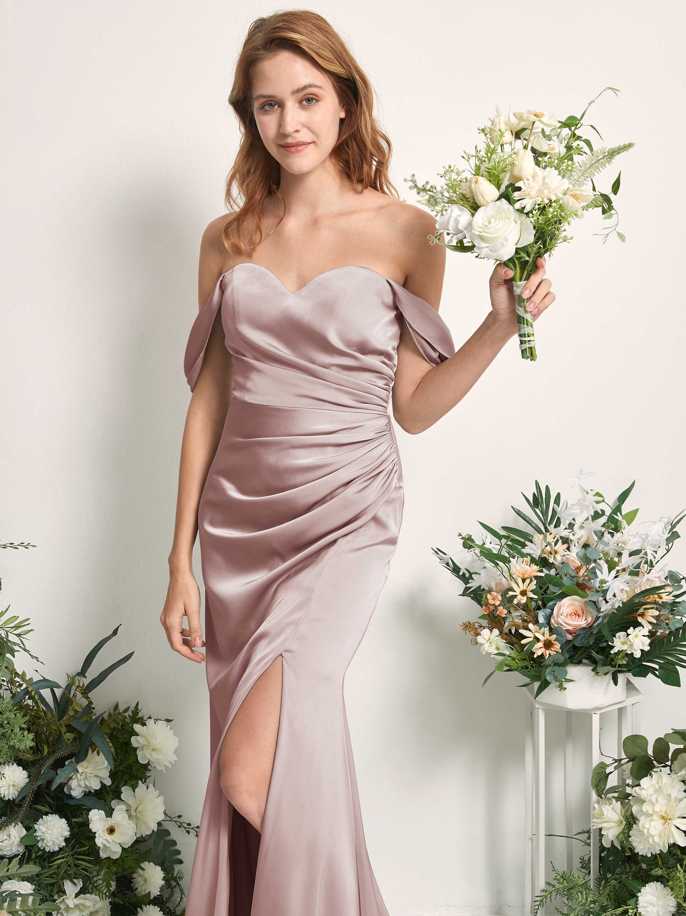 Dusty Rose Bridesmaid Dresses Bridesmaid Dress A-line Satin Off Shoulder Full Length Sleeveless Wedding Party Dress (80225254)#color_dusty-rose