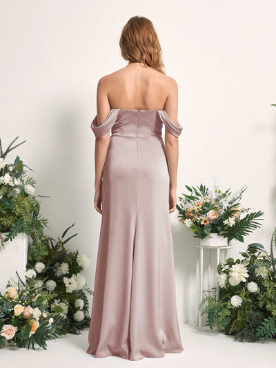 Carlyna Bridget Mermaid Dusty Rose Satin Bridesmaid Dress Maxi Sleeveless Sweetheart Dress Back View #color_dusty-rose