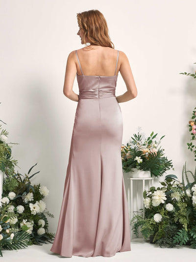 Carlyna Faye Mermaid Dusty Rose Satin Bridesmaid Dress Maxi Sleeveless Sweetheart Dress Back View #color_dusty-rose