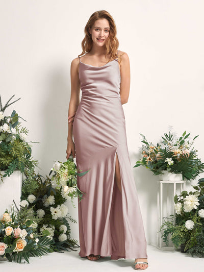 Carlyna Miranda Mermaid Dusty Rose Satin Bridesmaid Dress Maxi Sleeveless Cowl Neck Dress Front View #color_dusty-rose