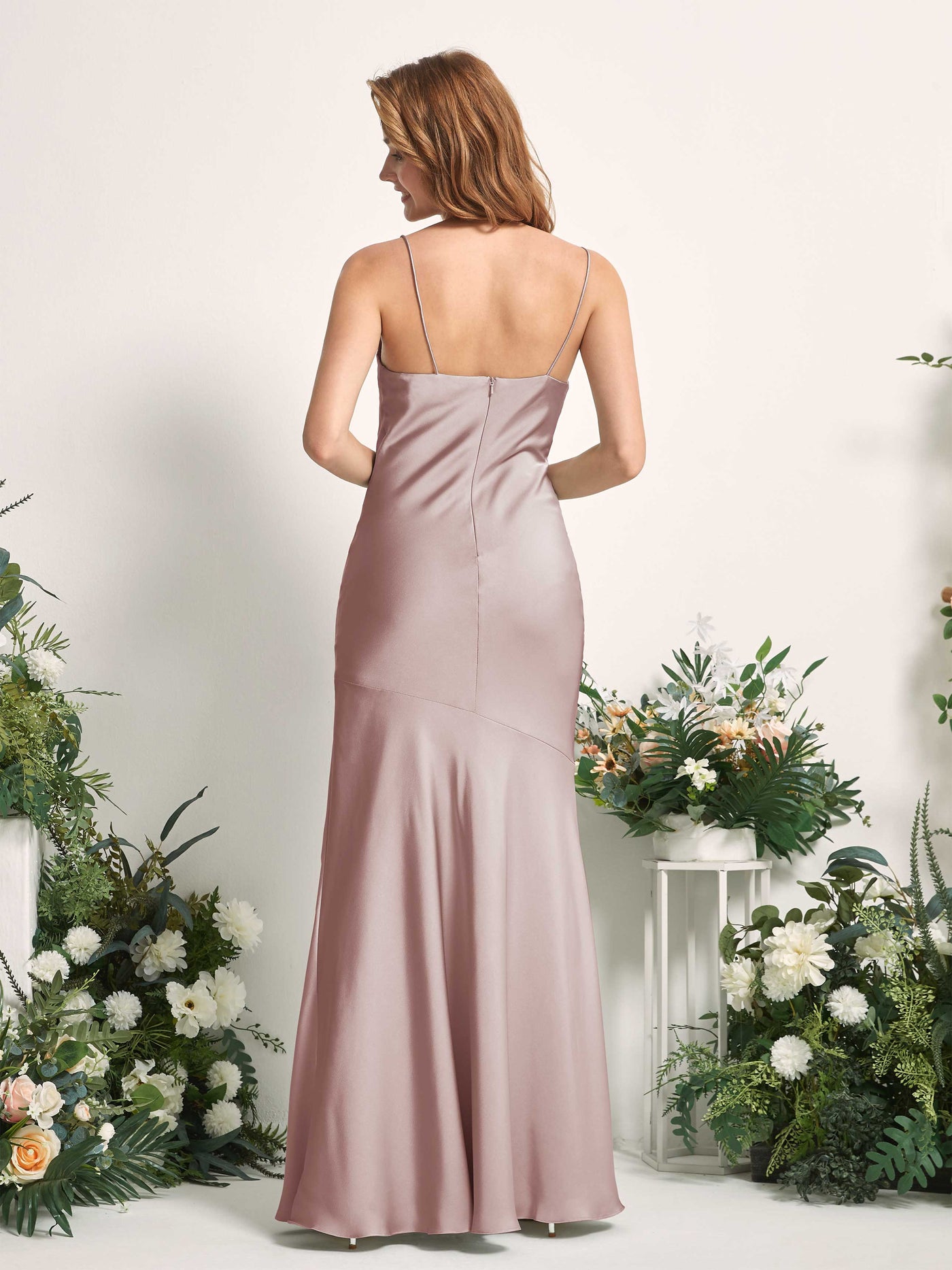 Dusty Rose Bridesmaid Dresses Bridesmaid Dress Mermaid/Trumpet Satin Spaghetti-straps Full Length Sleeveless Wedding Party Dress (80225654)#color_dusty-rose
