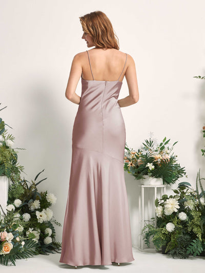 Carlyna Miranda Mermaid Dusty Rose Satin Bridesmaid Dress Maxi Sleeveless Cowl Neck Dress Back View #color_dusty-rose