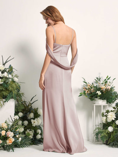 Carlyna Freya Mermaid Dusty Rose Satin Bridesmaid Dress Maxi Sleeveless V-Neck Dress Back View #color_dusty-rose