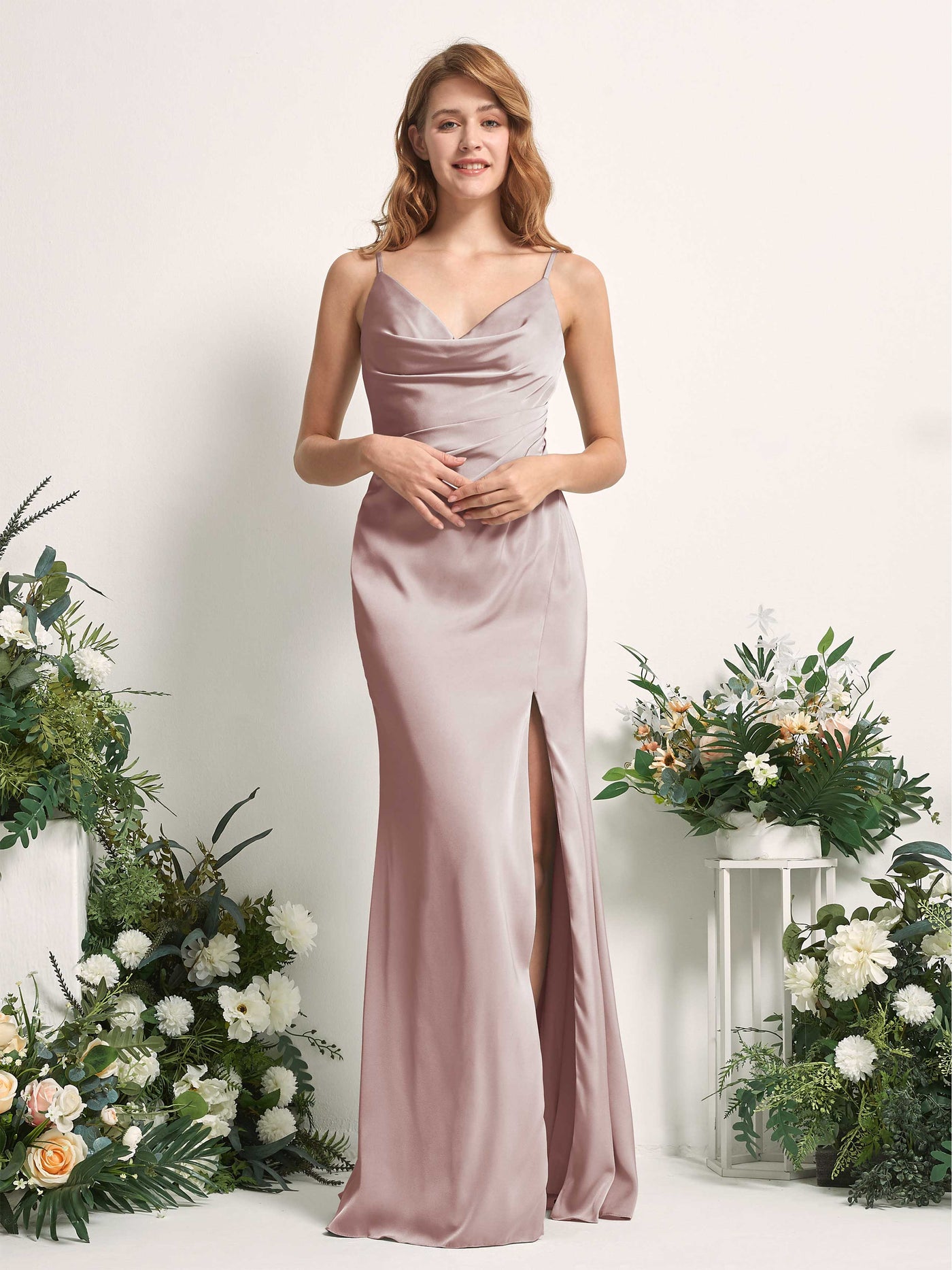 Dusty Rose Bridesmaid Dresses Bridesmaid Dress Mermaid/Trumpet Satin Spaghetti-straps Full Length Sleeveless Wedding Party Dress (80225954)#color_dusty-rose