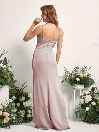 Carlyna Hayley Mermaid Dusty Rose Satin Bridesmaid Dress Maxi Sleeveless V-Neck Dress Back View #color_dusty-rose