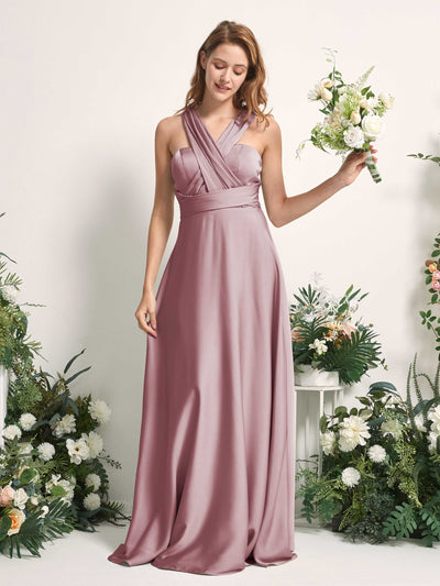 Carlyna Mirabelle Convertible Rose Quartz Satin Bridesmaid Dress Maxi Sleeveless Sweetheart Dress Side View 2 #color_rose-quartz