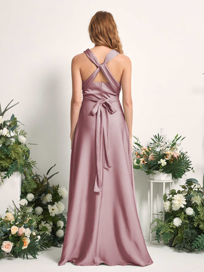 Carlyna Mirabelle Convertible Rose Quartz Satin Bridesmaid Dress Maxi Sleeveless Sweetheart Dress Side View 3 #color_rose-quartz