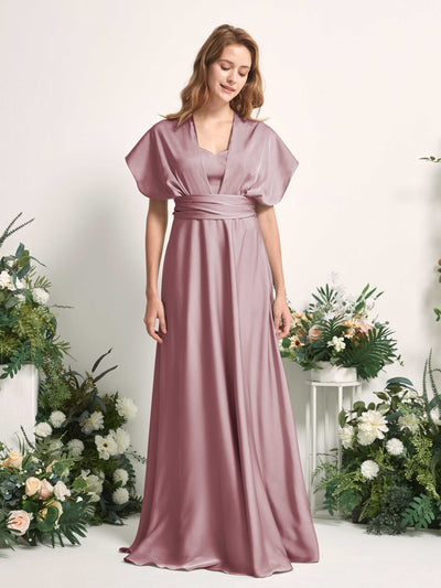Carlyna Mirabelle Convertible Rose Quartz Satin Bridesmaid Dress Maxi Sleeveless Sweetheart Dress Side View 4 #color_rose-quartz