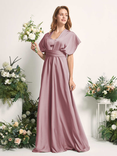 Carlyna Mirabelle Convertible Rose Quartz Satin Bridesmaid Dress Maxi Sleeveless Sweetheart Dress Side View 5 #color_rose-quartz