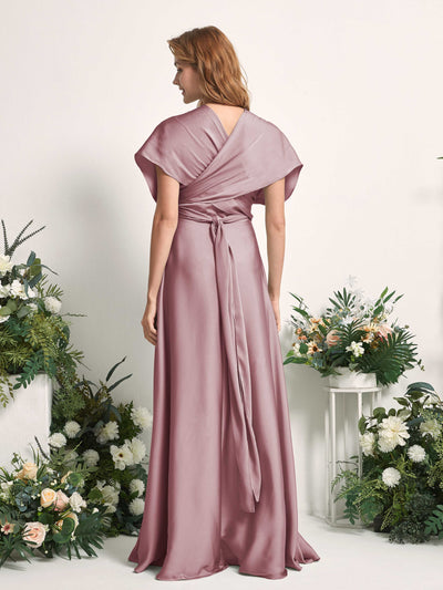 Carlyna Mirabelle Convertible Rose Quartz Satin Bridesmaid Dress Maxi Sleeveless Sweetheart Dress Side View 6 #color_rose-quartz