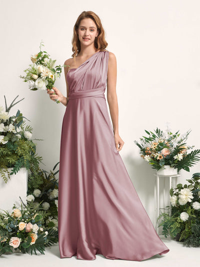 Carlyna Mirabelle Convertible Rose Quartz Satin Bridesmaid Dress Maxi Sleeveless Sweetheart Dress Side View 7 #color_rose-quartz