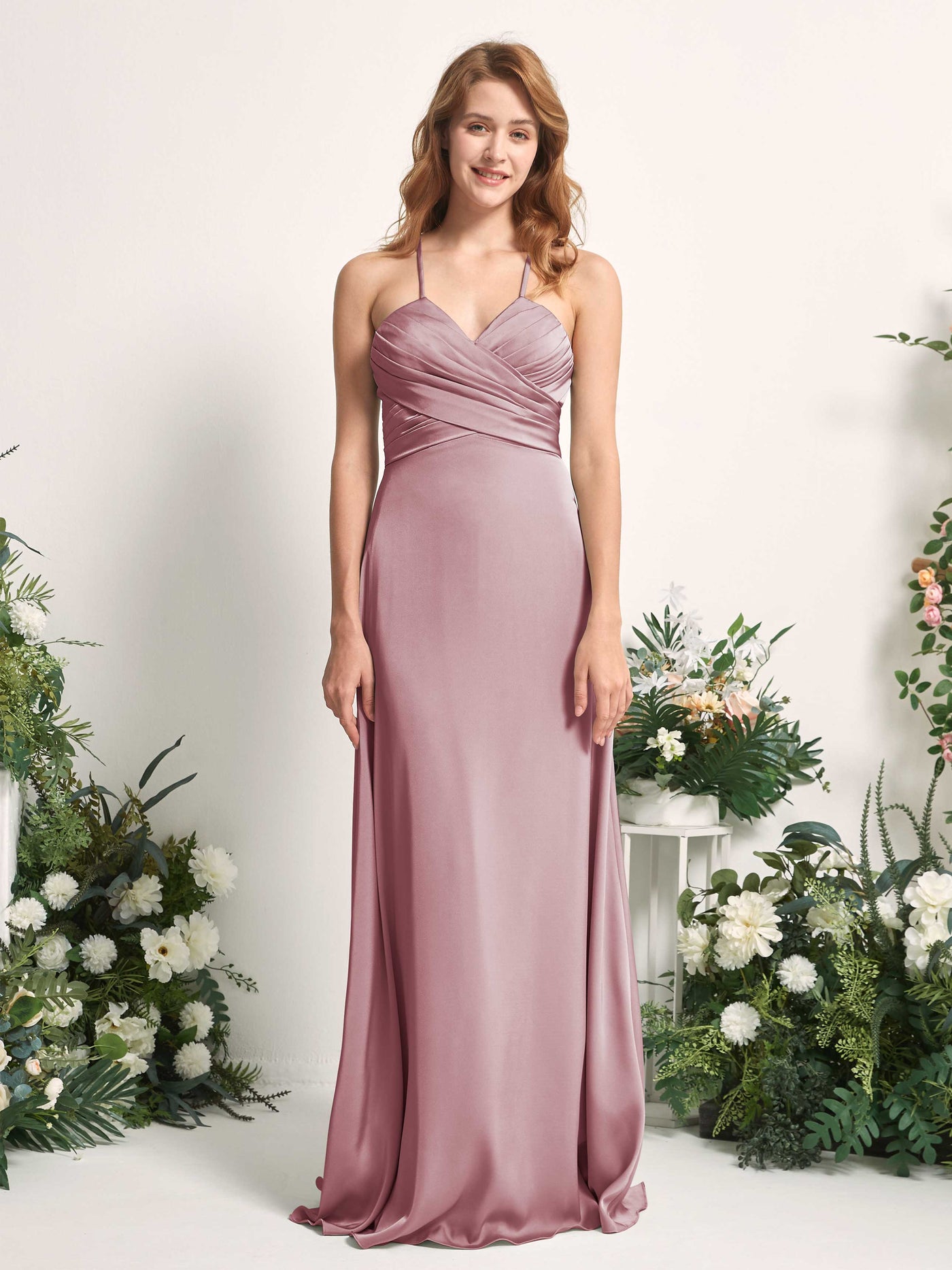 Rose Quartz Bridesmaid Dresses Bridesmaid Dress A-line Satin Spaghetti-straps Full Length Sleeveless Wedding Party Dress (80225766)#color_rose-quartz