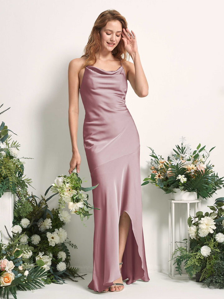 Rose Quartz Bridesmaid Dresses Bridesmaid Dress Mermaid/Trumpet Satin Spaghetti-straps High Low Sleeveless Wedding Party Dress (80226166)