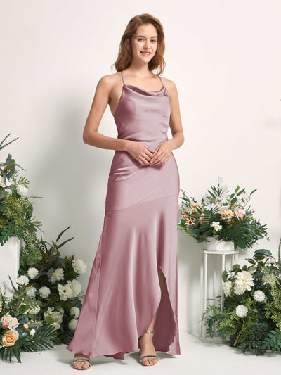 Carlyna Florence Mermaid Rose Quartz Satin Bridesmaid Dress Maxi Sleeveless Cowl Neck Dress Side View 2 #color_rose-quartz