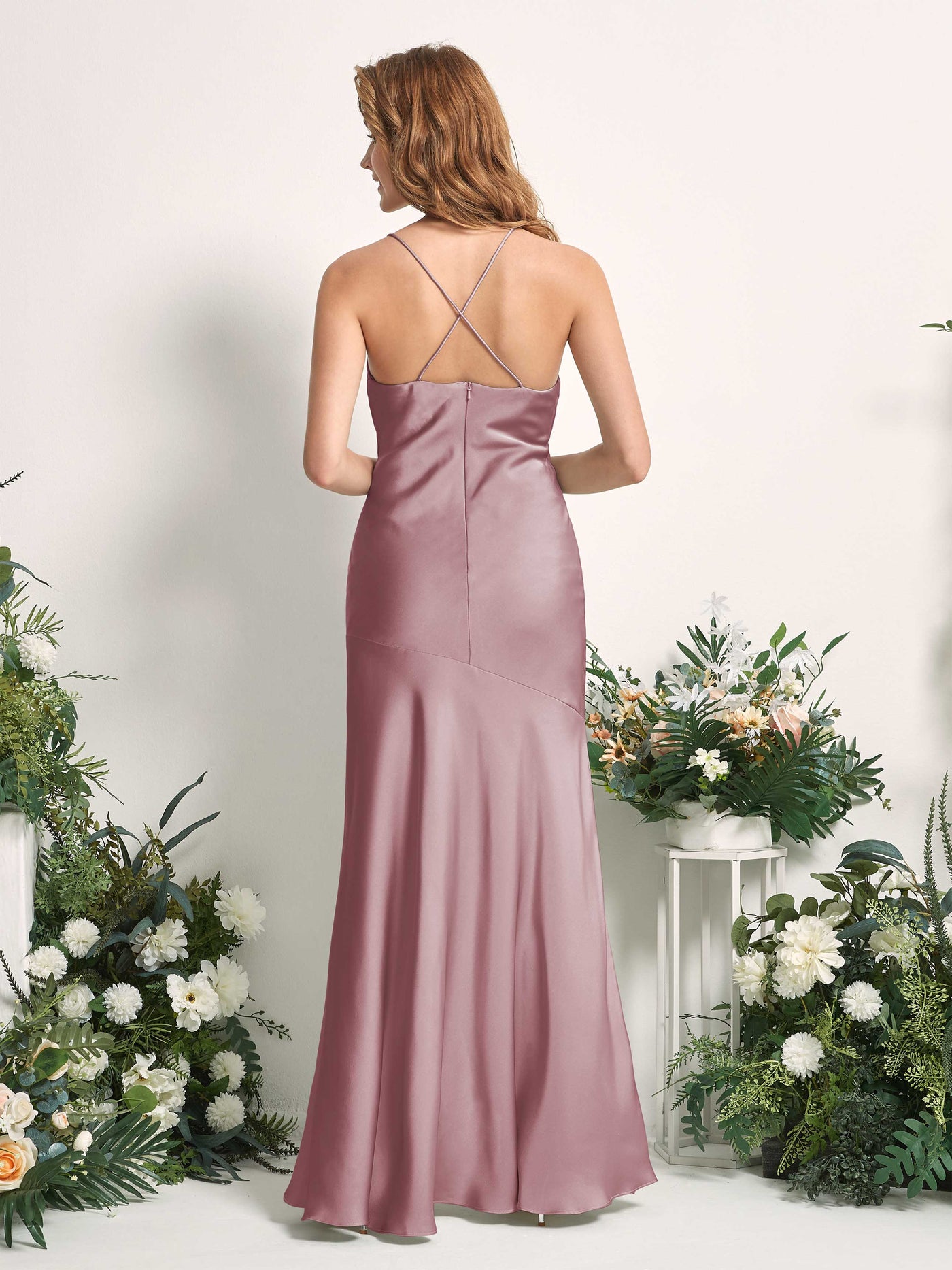 Rose Quartz Bridesmaid Dresses Bridesmaid Dress Mermaid/Trumpet Satin Spaghetti-straps High Low Sleeveless Wedding Party Dress (80226166)#color_rose-quartz